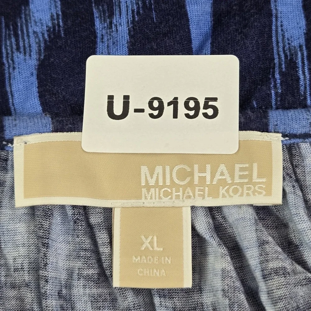 MICHAEL Kors Women Blouse XL Blue‎ Striped Activewear Scoop Neck Pullover